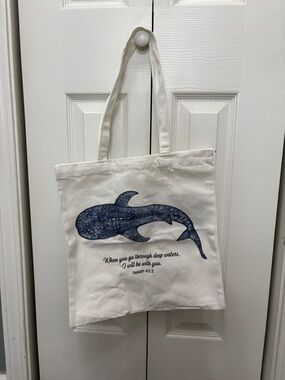 Canvas Tote with Navy Whale Shark Graphic